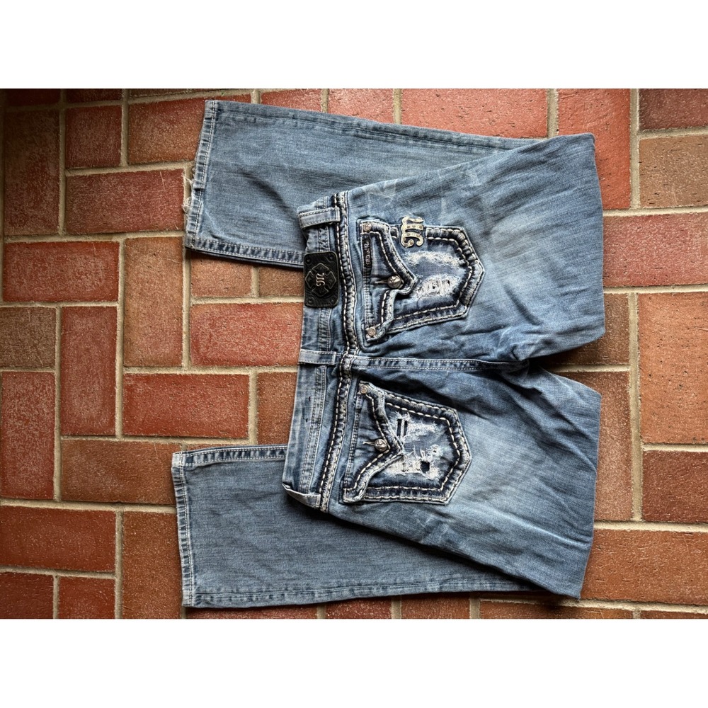 Miss Me Easy Boot JE8019ER Medium Wash Distressed Embellished Jeans Womens 31